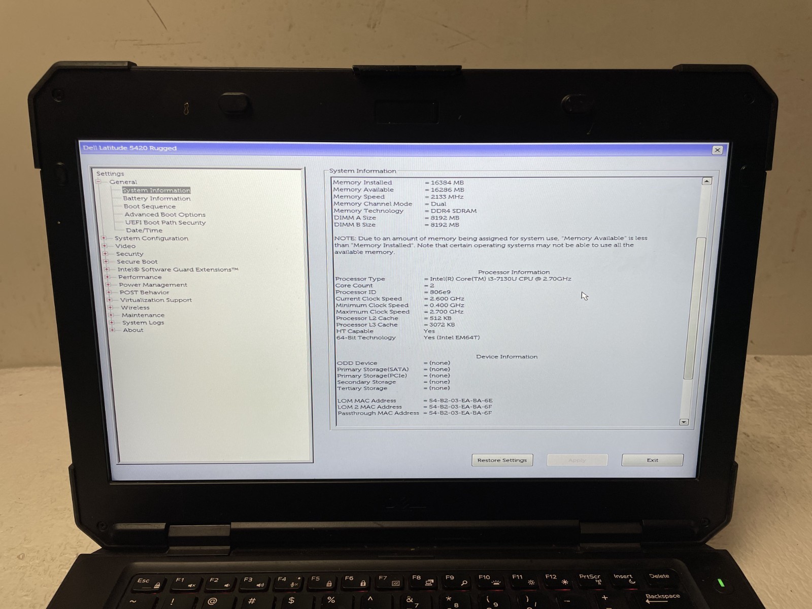Dell Latitude 5420 Rugged 14″ i3-7130U @2.70GHz 16GB RAM NO SSD w/ Caddy Parts