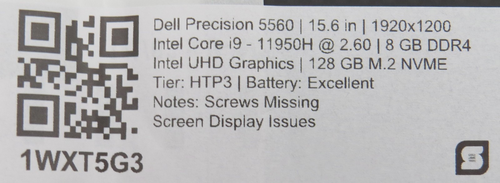 Dell Precision 5560 | i9-11950H @ 2.6GHz | 8GB RAM | 128GB m2 | RTX 2000 | Parts