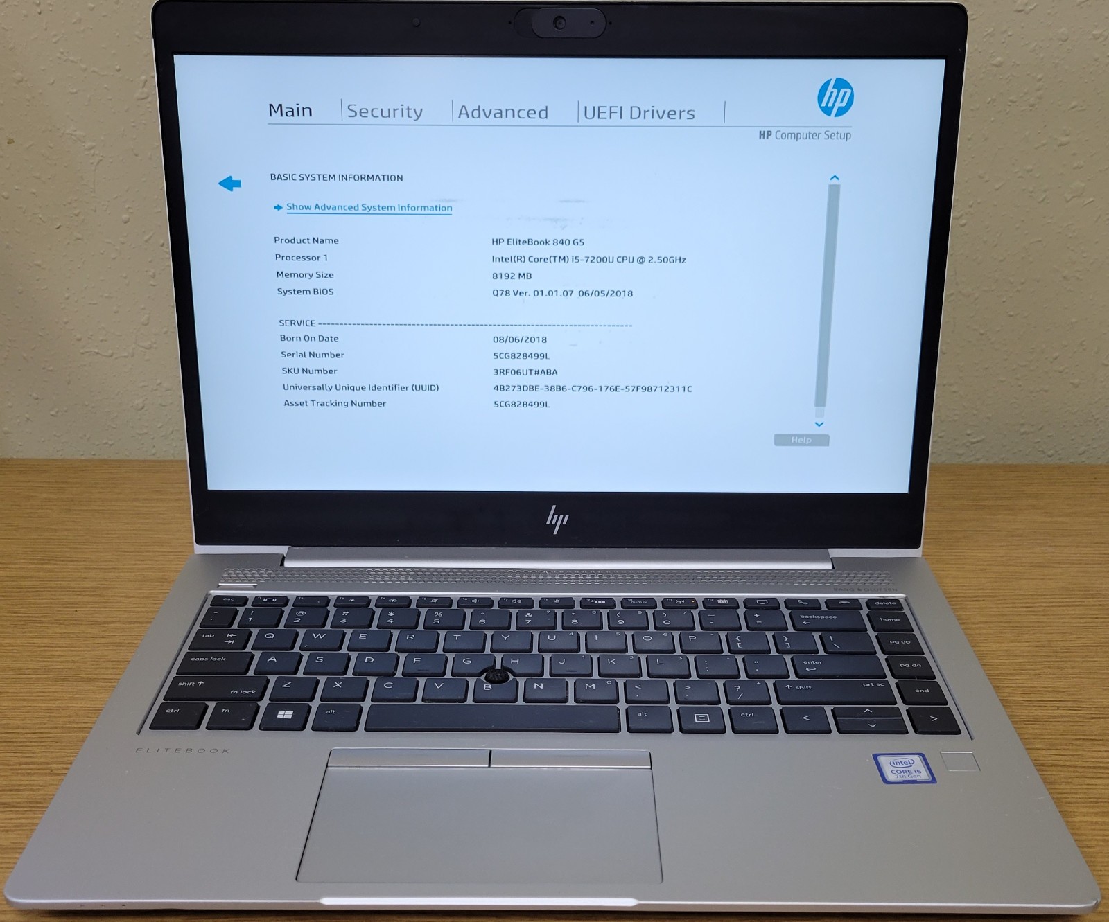 HP EliteBook 840 G5 i5-7200U 2.50GHz 8GB DDR4 128GB SSD No OS/HDD