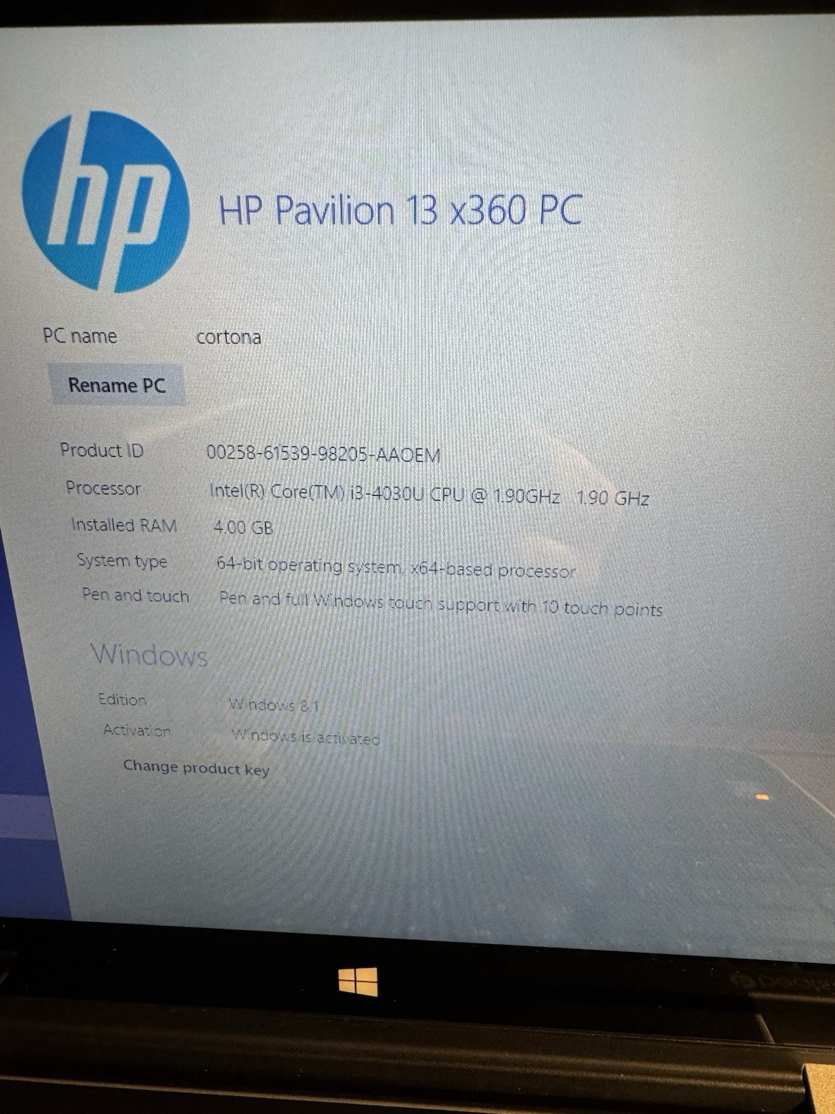 HP Pavilion 13 X360 Laptop Intel I3-4030U 1.9GHz, 4GB RAM