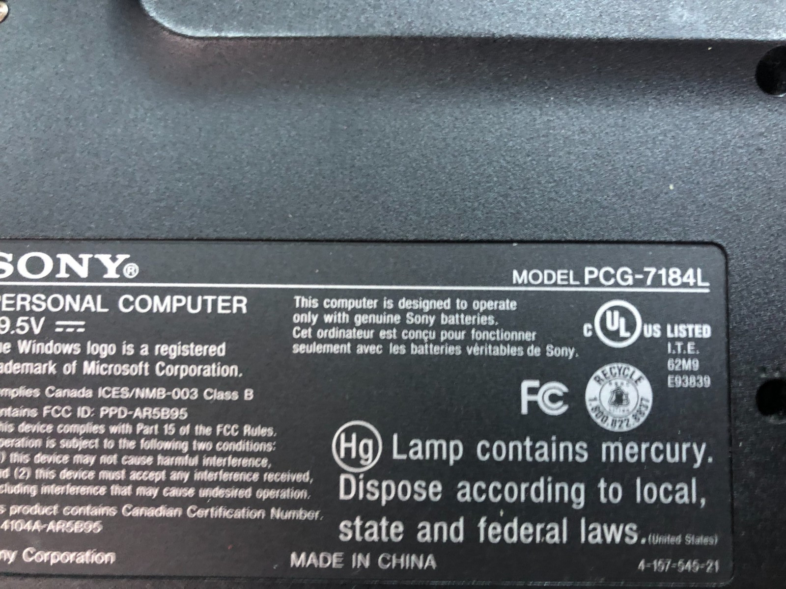 Sony Vaio VGN-NW240F , PCG-7184L Laptop