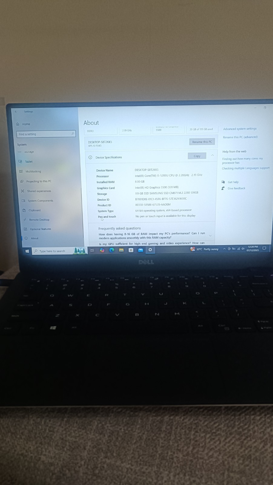 Dell XPS 13 9343 i5-5200U 2.20GHz, 8GB RAM 128GB SSD WIN 10 🔋 Good