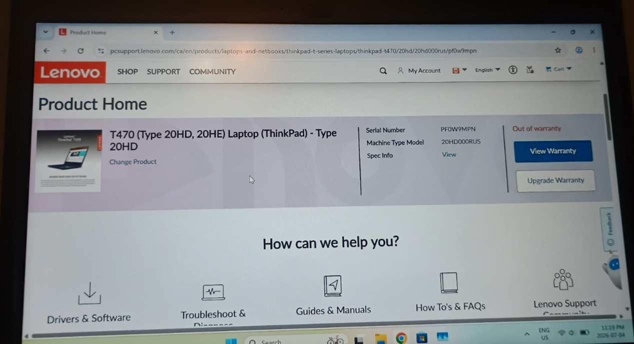 Lenovo ThinkPad T470 i5-7300U 8GB RAM 250GB SSD Win 11 + Charger