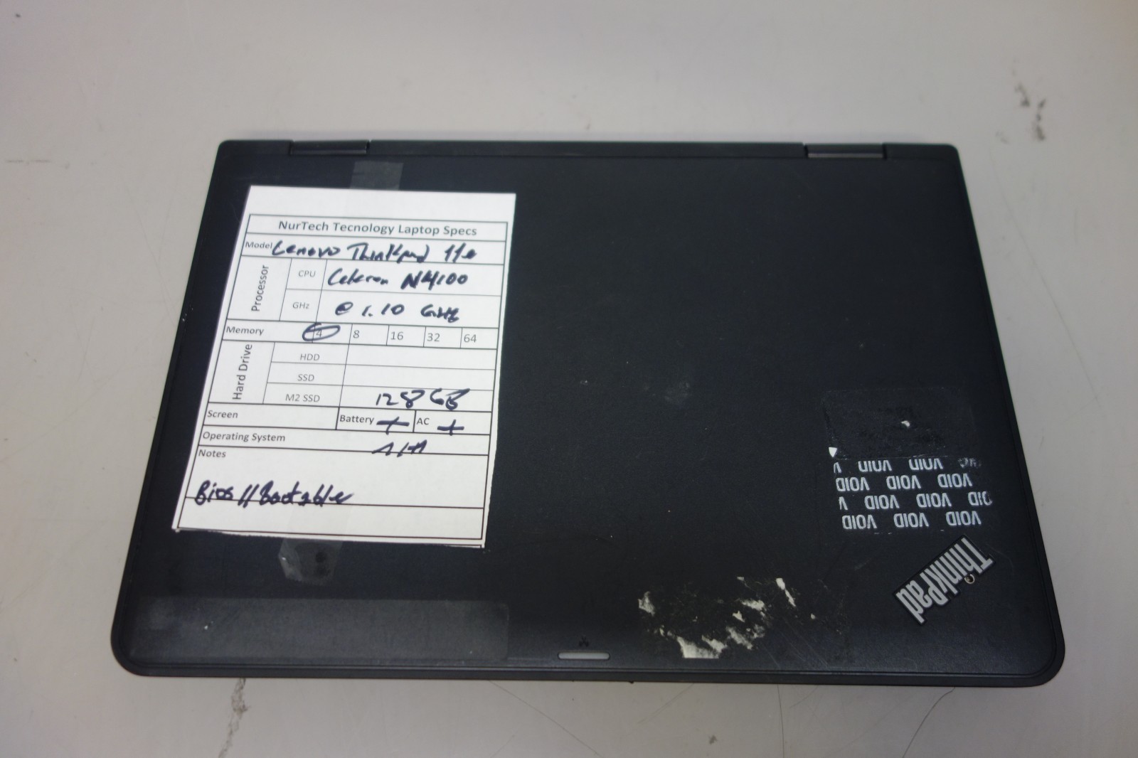 Lenovo ThinkPad 11e 11″ Celeron N4100 1.1GHz 4GB/128GB m2SSD Laptop[BIOS|NO OS]