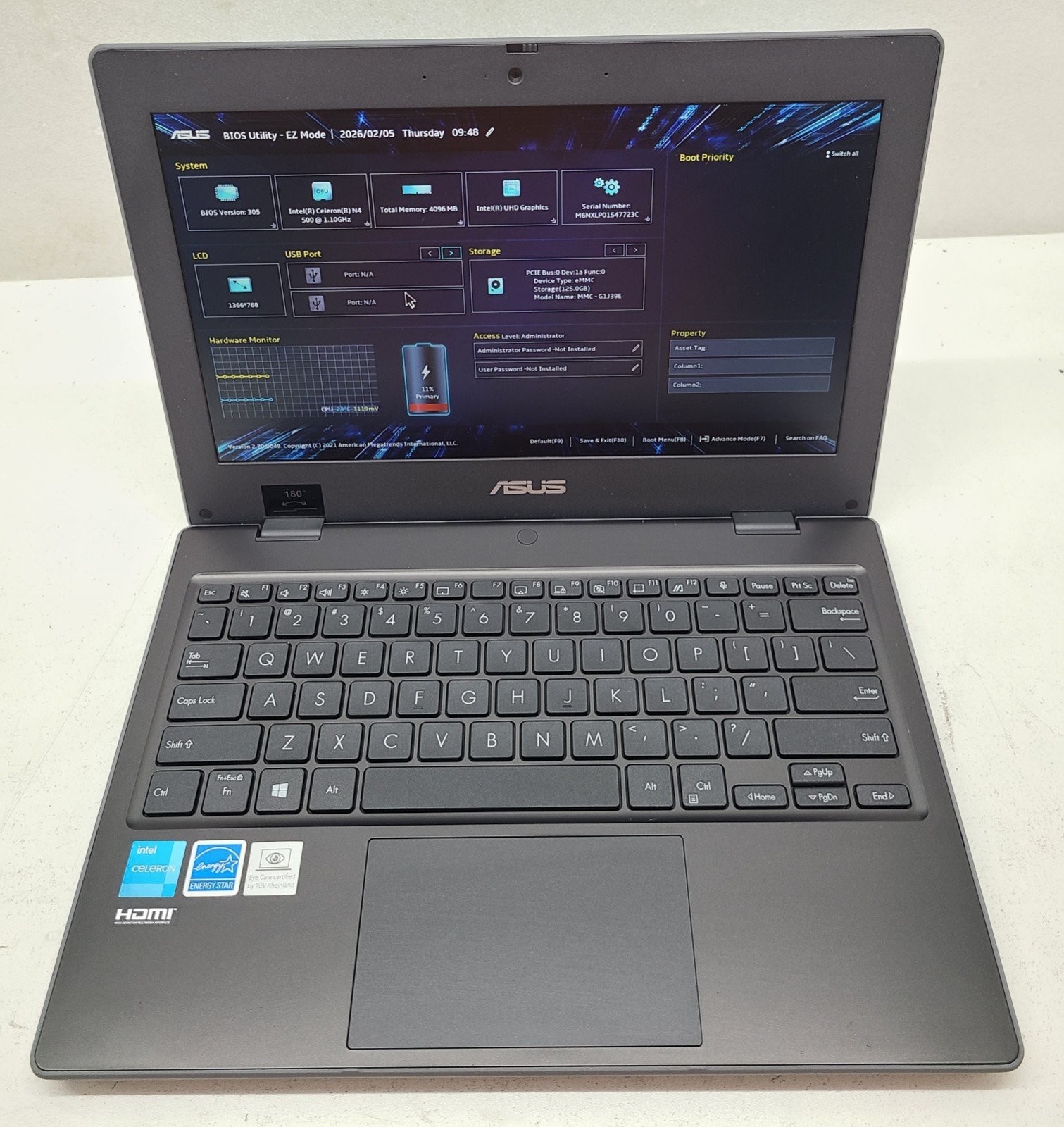 ASUS BR1100CK 11.6″ Laptop Intel N4500 4GB RAM 128GB eMMC NO OS (FL)