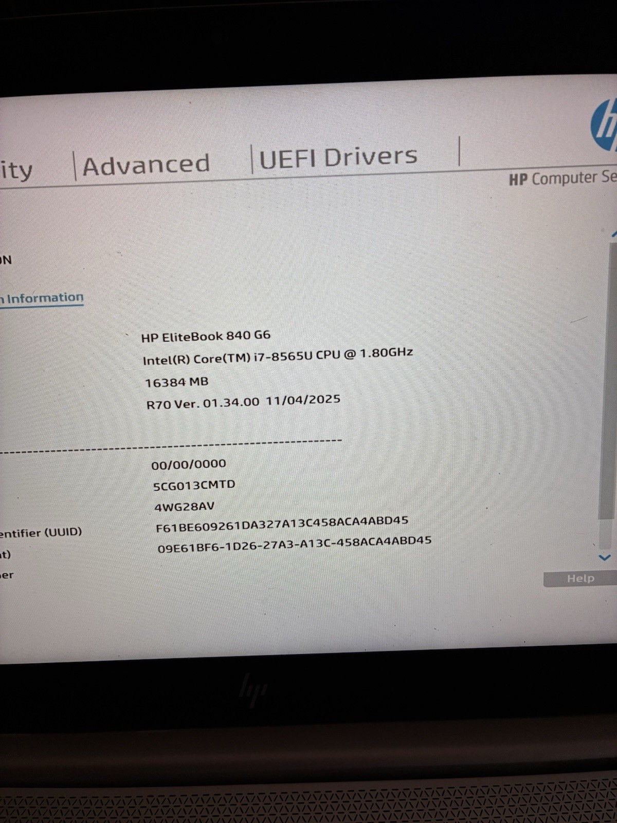 HP EliteBook 840 G6 i7-8565U 1.80 GHz No RAM No SSD No Adapter See Photos