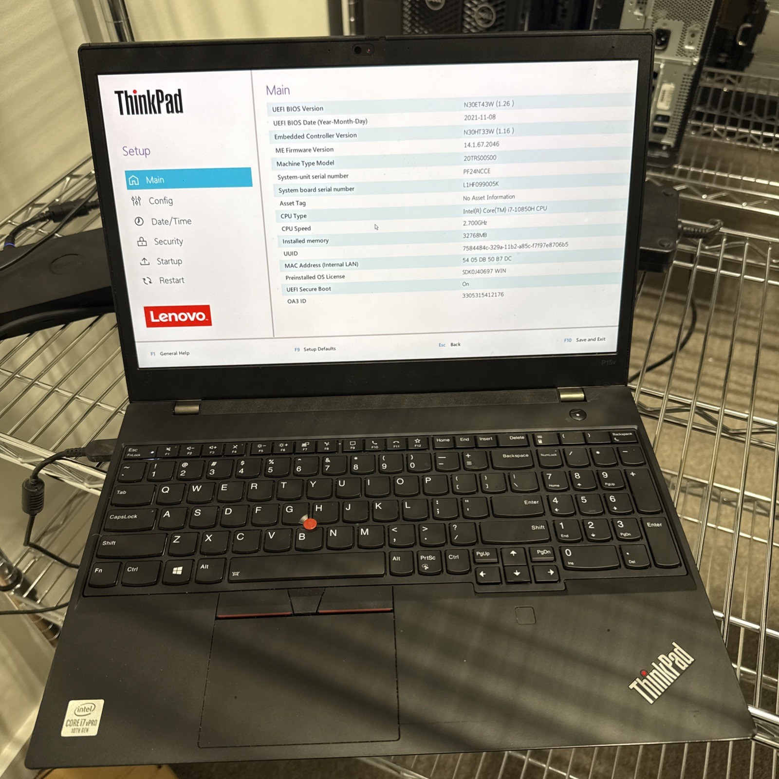 Lenovo ThinkPad P15v Gen 1 i7-10850H 2.7GHz 32GB DDR4 NO SSD P620 Laptop – READ
