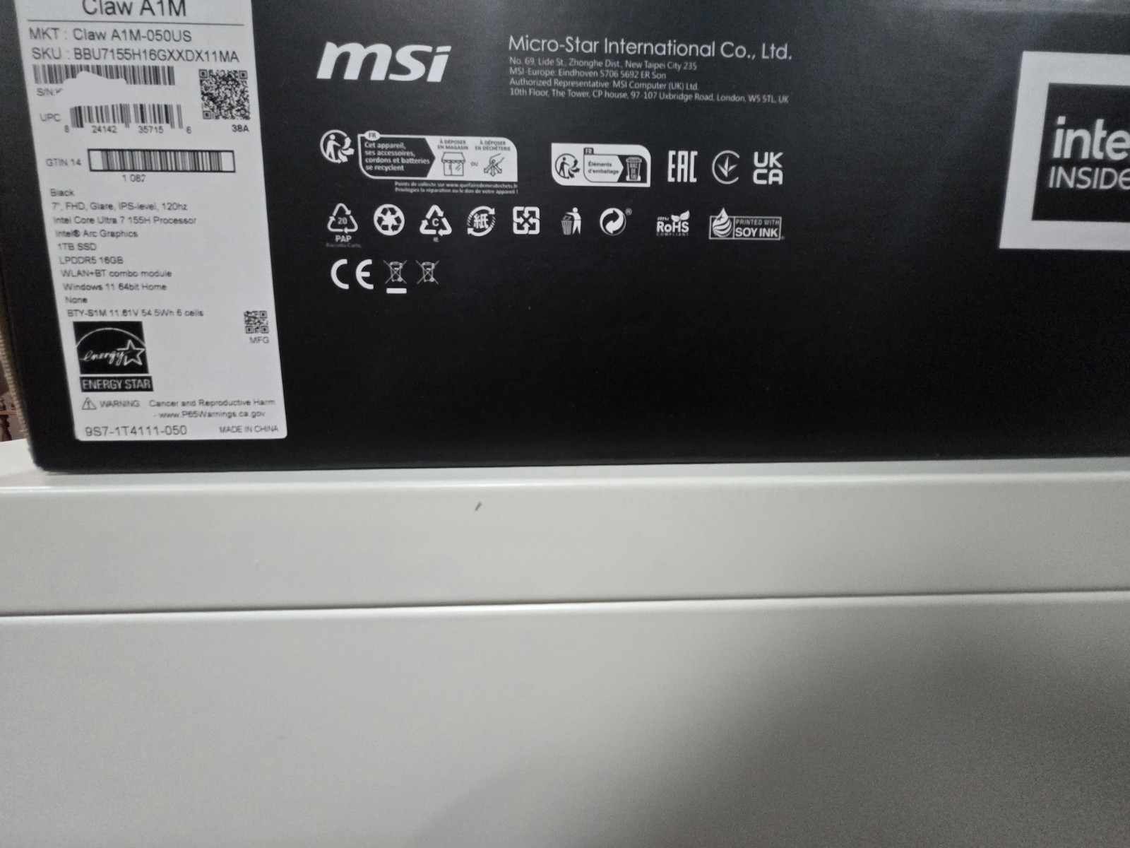 MSI Claw A1M-050US PC Gaming Handheld Ultra 7-155H 7″ 120Hz FHD 16GB RAM 1TB SSD