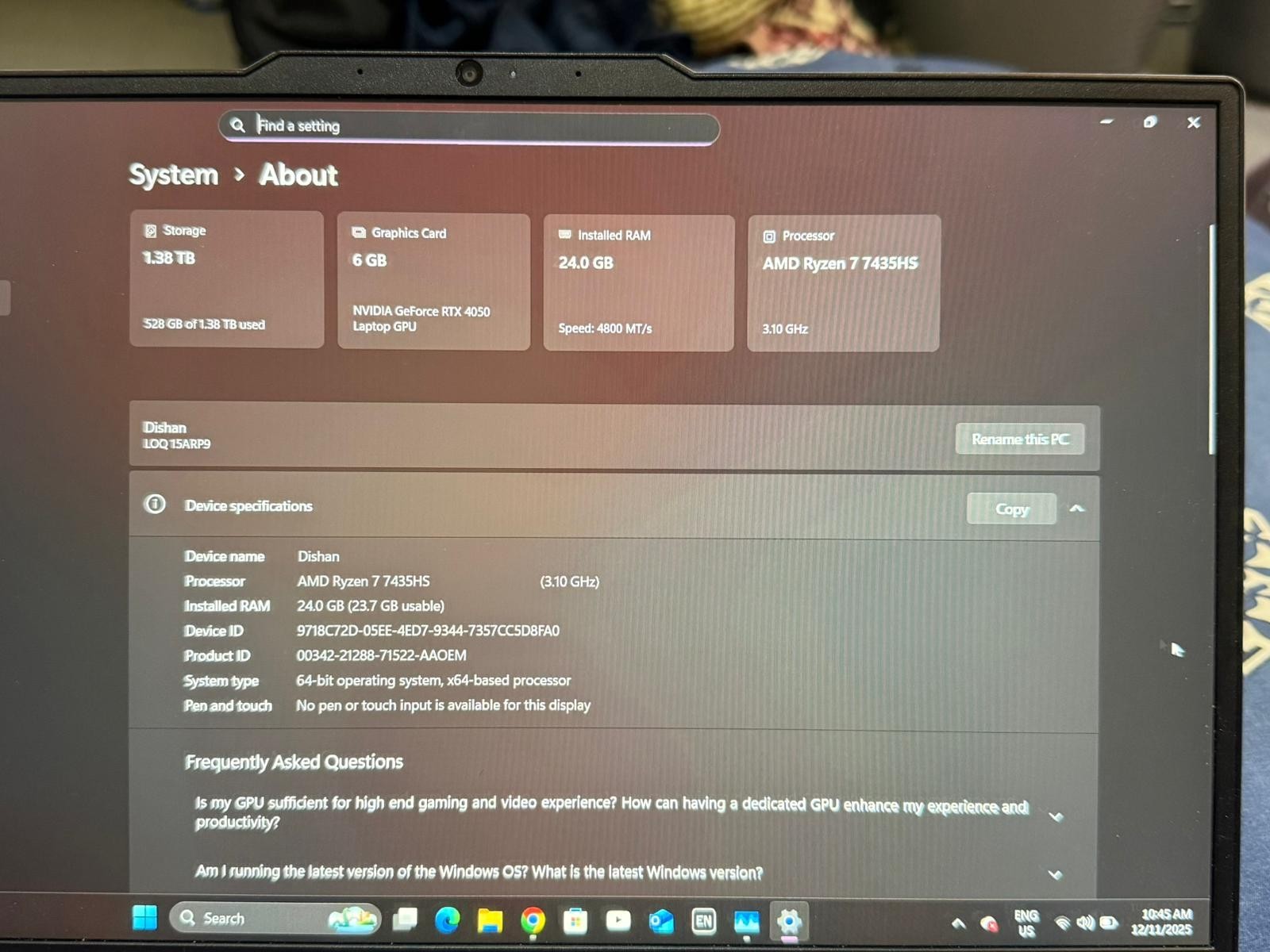 Lenovo LOQ 15.6″ FHD 144Hz AMD Ryzen 7-7435HS 24GB 512GB RTX4050 Gaming Laptop