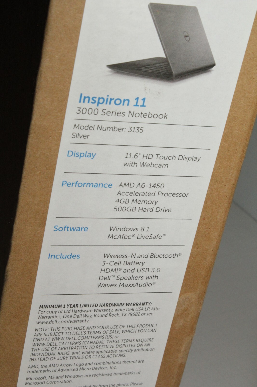 Dell Inspiron 11 – model 3135 touchscreen – AMD A6-1450 Radeon R5 – windows 10