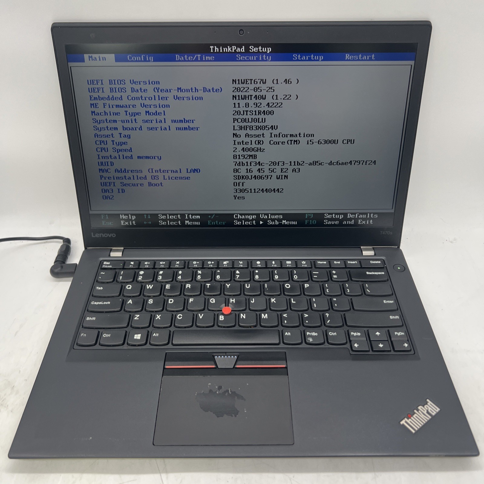 Lenovo Thinkpad T470s I5 6300U 2.4GHz 4GB RAM No Drive No OS Bad Battery