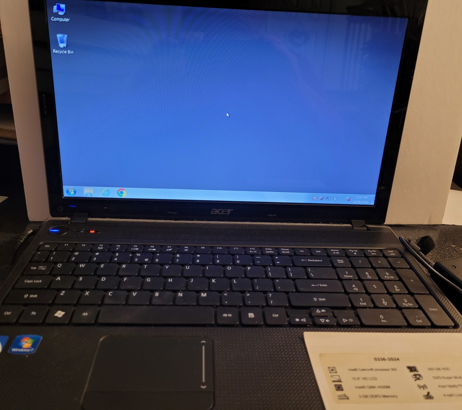 Acer Aspire 5336-2524 Celeron 900 15.6″ 3GB 250GB – (Listing Ends on 8/31)