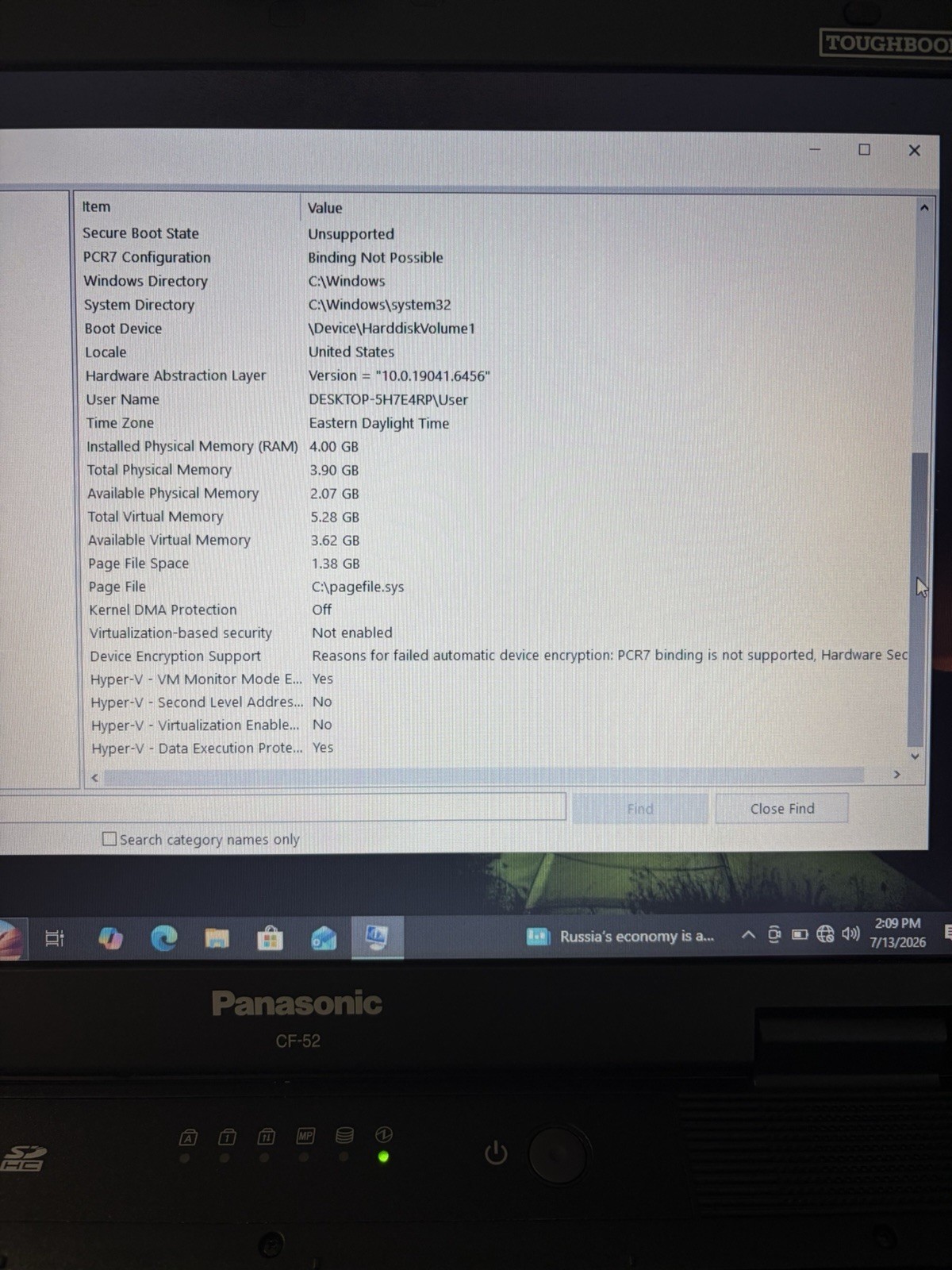 Panasonic Toughbook CF-52 Core 2 Duo P8400 2.26GHz 4GB 250GB SSD LTE WINDOWS 10P