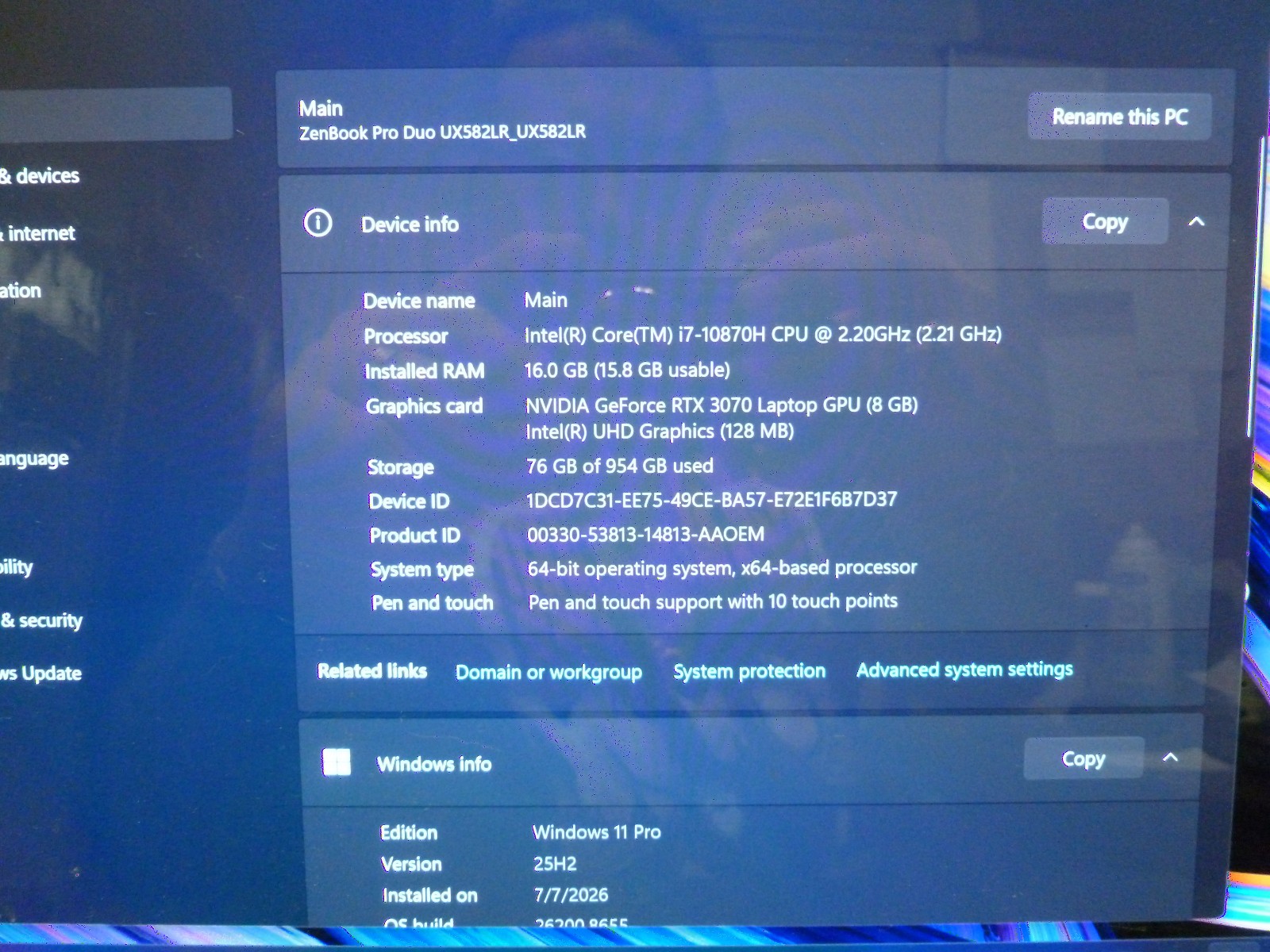 Asus ZenBook Pro Duo UX582LR 15″ Screen i7-10870H 16GB RAM 1TB SSD RTX 3070