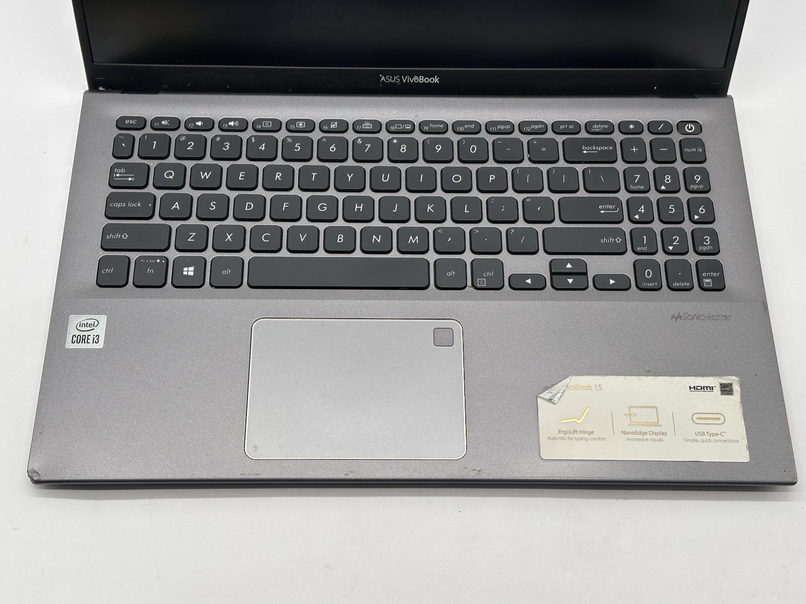 ASUS Vivobook 15 F512J Laptop, i3-1005G1, @ 1.20GHz, 8GB RAM, No OS/HDD/Charger