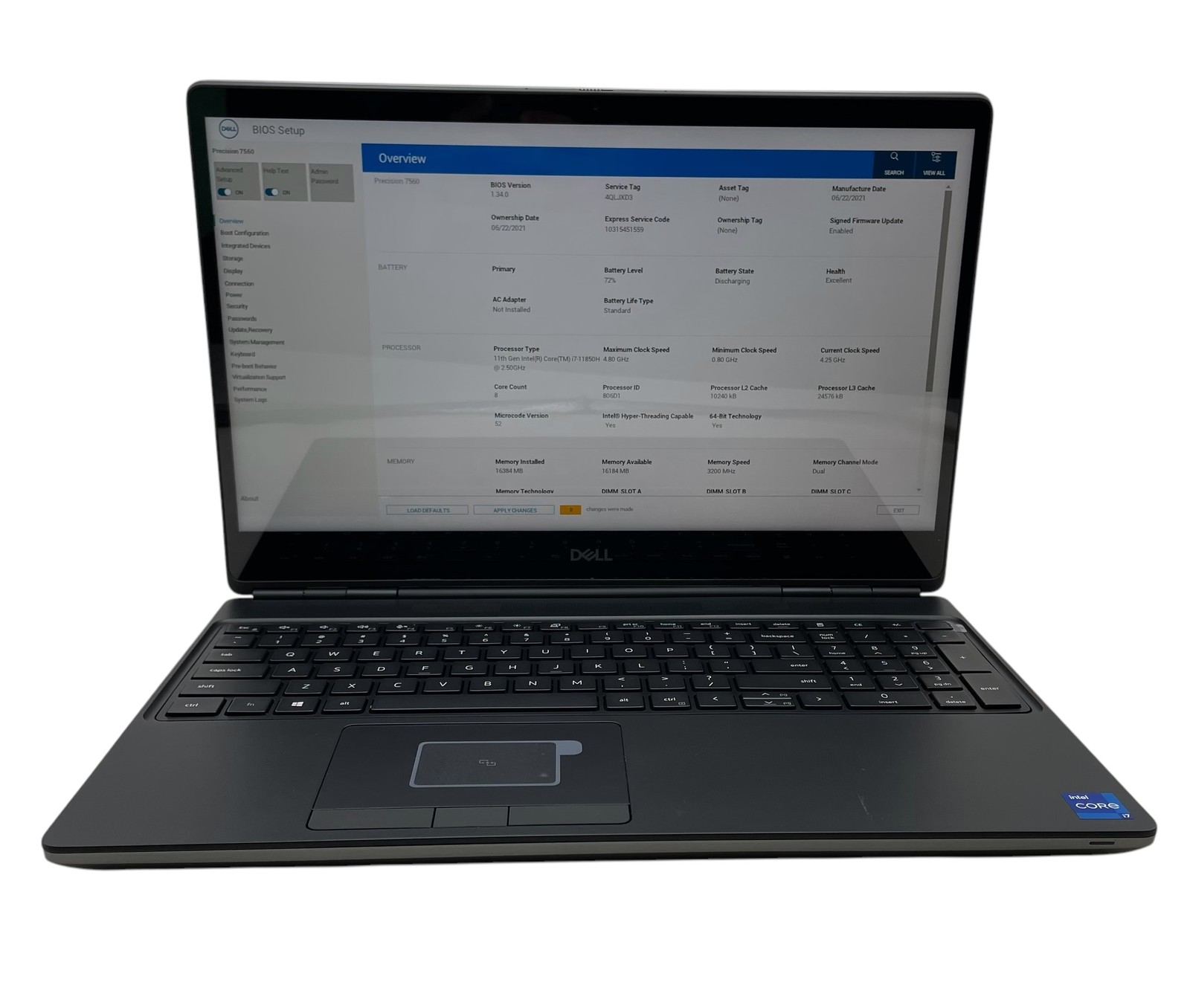 DELL PRECISION 7560 i7-11850H 2.50GHz 16GB 256GB–GRADE D