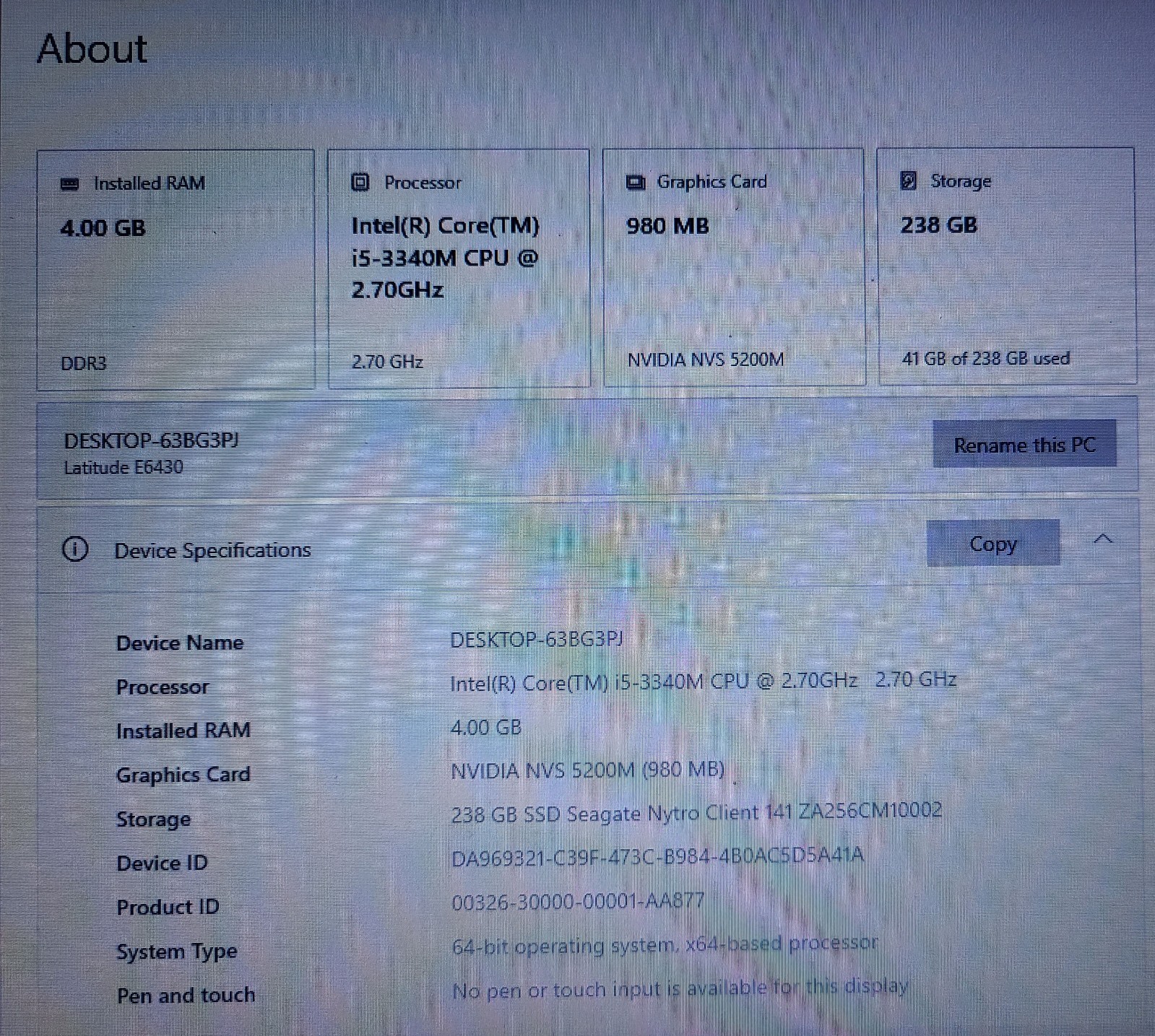 Dell Latitude E6430 Laptop 14″ i5-3340M 2.70 GHz 4GB 256GB Win 10 Bad Battery