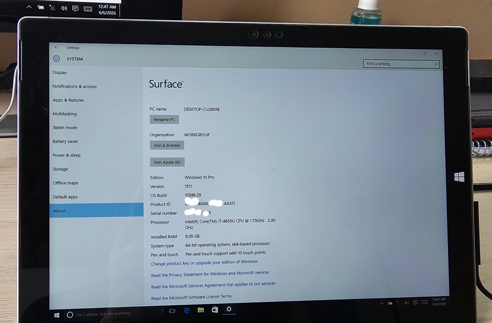 Microsoft Surface Pro 3 Core i7 4650u 8GB RAM 256GB DO CHECK DESCRIPTION