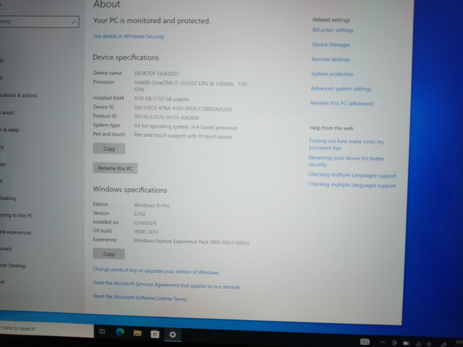 Microsoft Surface Laptop 3 1867 i5-1035G7 1.2GHz 8GB 128GB 13.5″ W10Pro