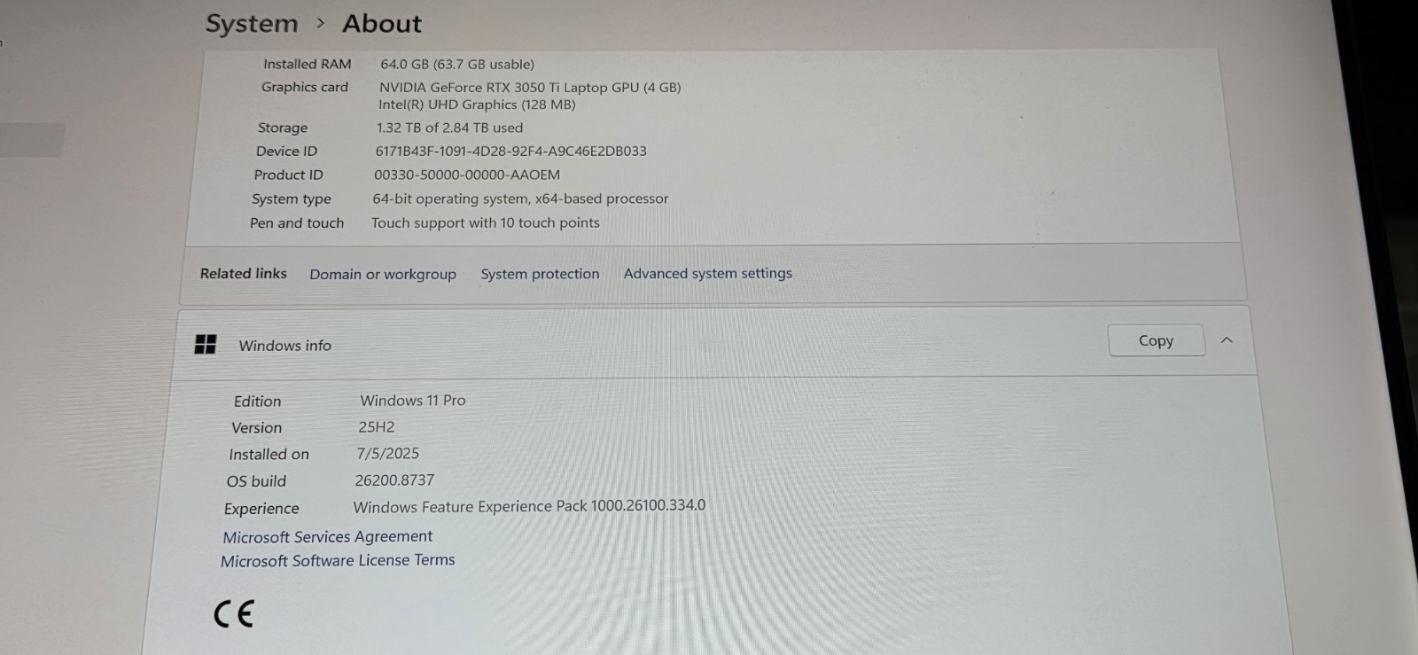 Dell XPS 15 9510 I9-11900H, 64GB RAM, 2TB NVME, touchscreen, RTX 3050 GPU