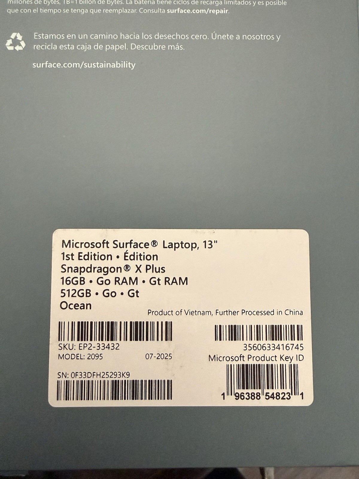 Microsoft Surface Laptop 13″ Snapdragon X Plus 16GB 512GB Touch, Ocean 2025