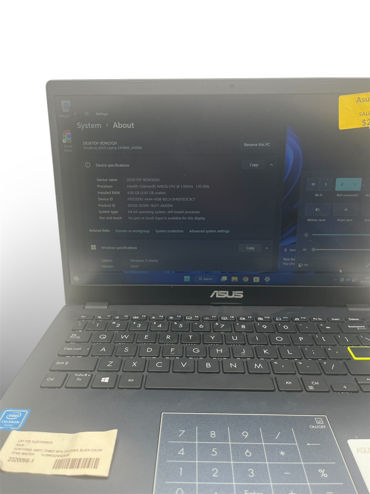 ASUS E410 14.0″ (64GB eMMC, Intel Celeron N4020, 1.1 GHz, 4GB RAM, Intel HD…