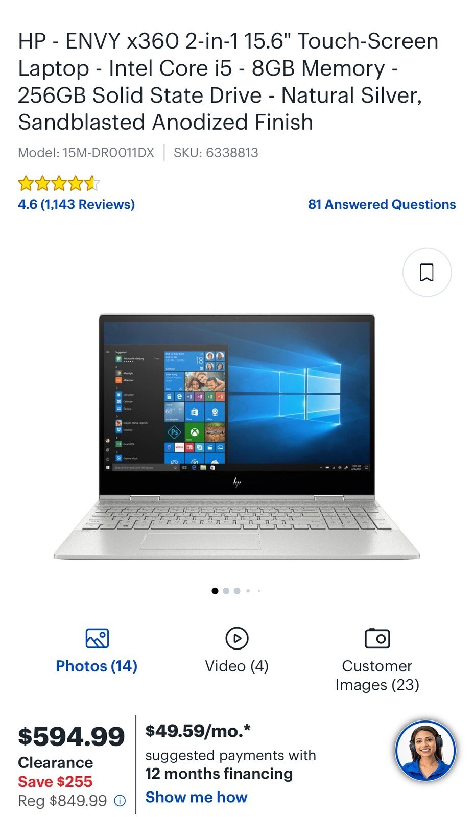 HP 15-DY5033DX 15.6″ (256GB SSD, Intel Core i3-1215U, 1.10GHz, 8GB RAM, Intel…
