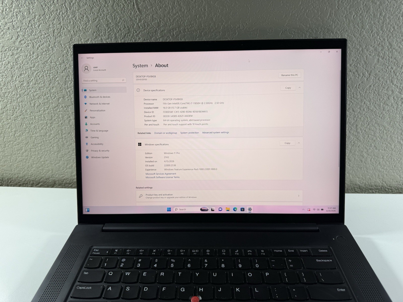 LENOVO THINKPAD P1 Gen 4 TOUCH 4k I7-11850H 512GB 16GB RAM NVIDIA T1200 WIN 11