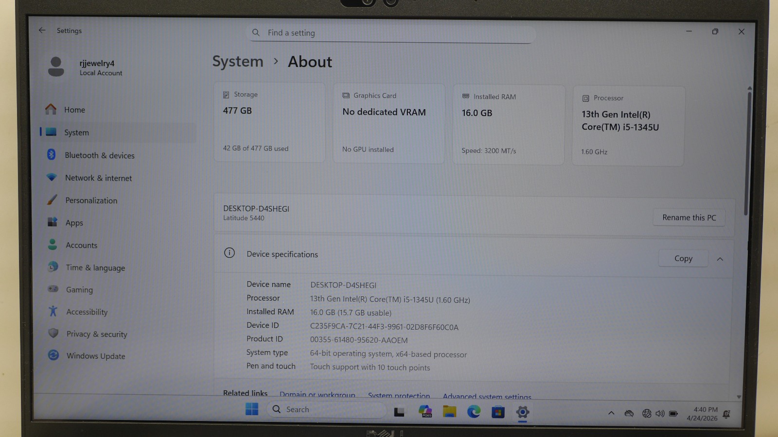 Dell Latitude 5440 14″ 512GB 1.6GHz 16GB RAM Intel Core i5 13th Gen -Touchscreen