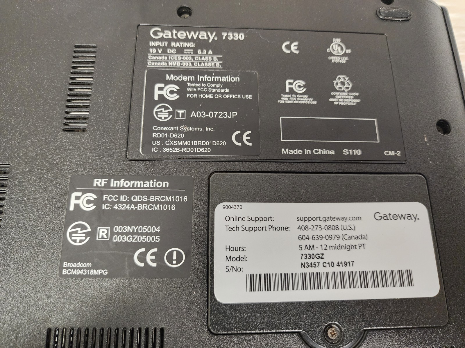 Gateway 7330 7330GZ Laptop PC Intel Pentium 4 @ 1.86GHz 480MB RAM NO HDD READ
