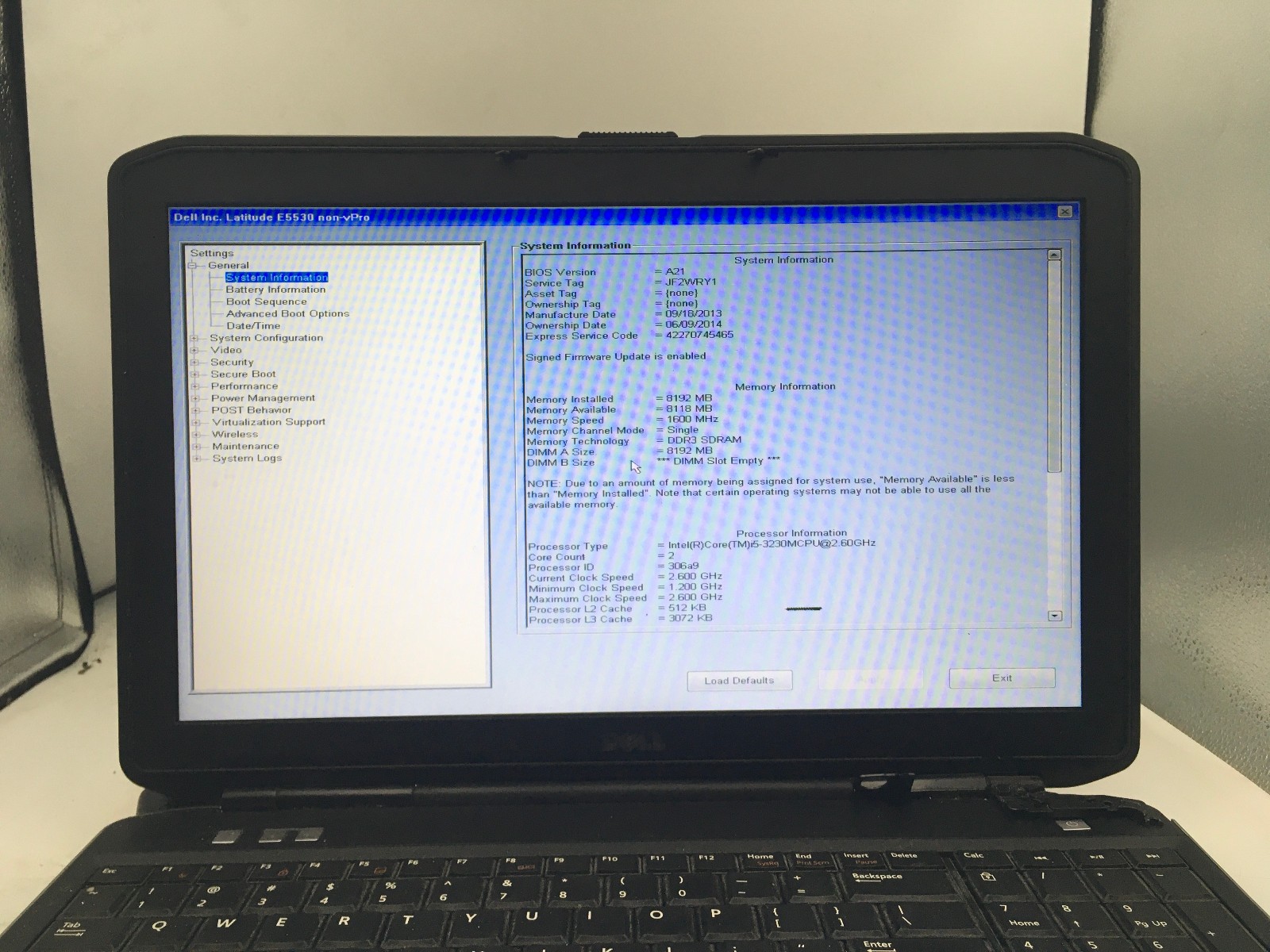 DELL LATITUDE E5530 – BOOTS TO BIOS/BAD HINGE – INTEL I5 3230M – NO RAM -READ-BB