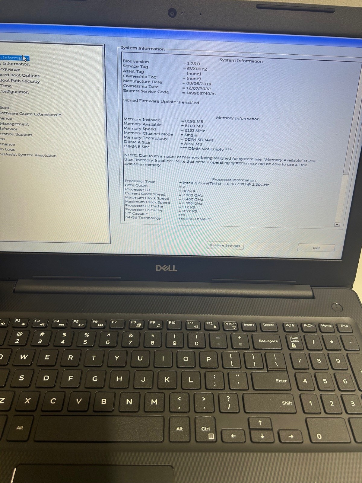 Dell Inspiron 3581 Laptop i3-7020U 15.6″ HD 8GB 1TB Webcam Black Win11
