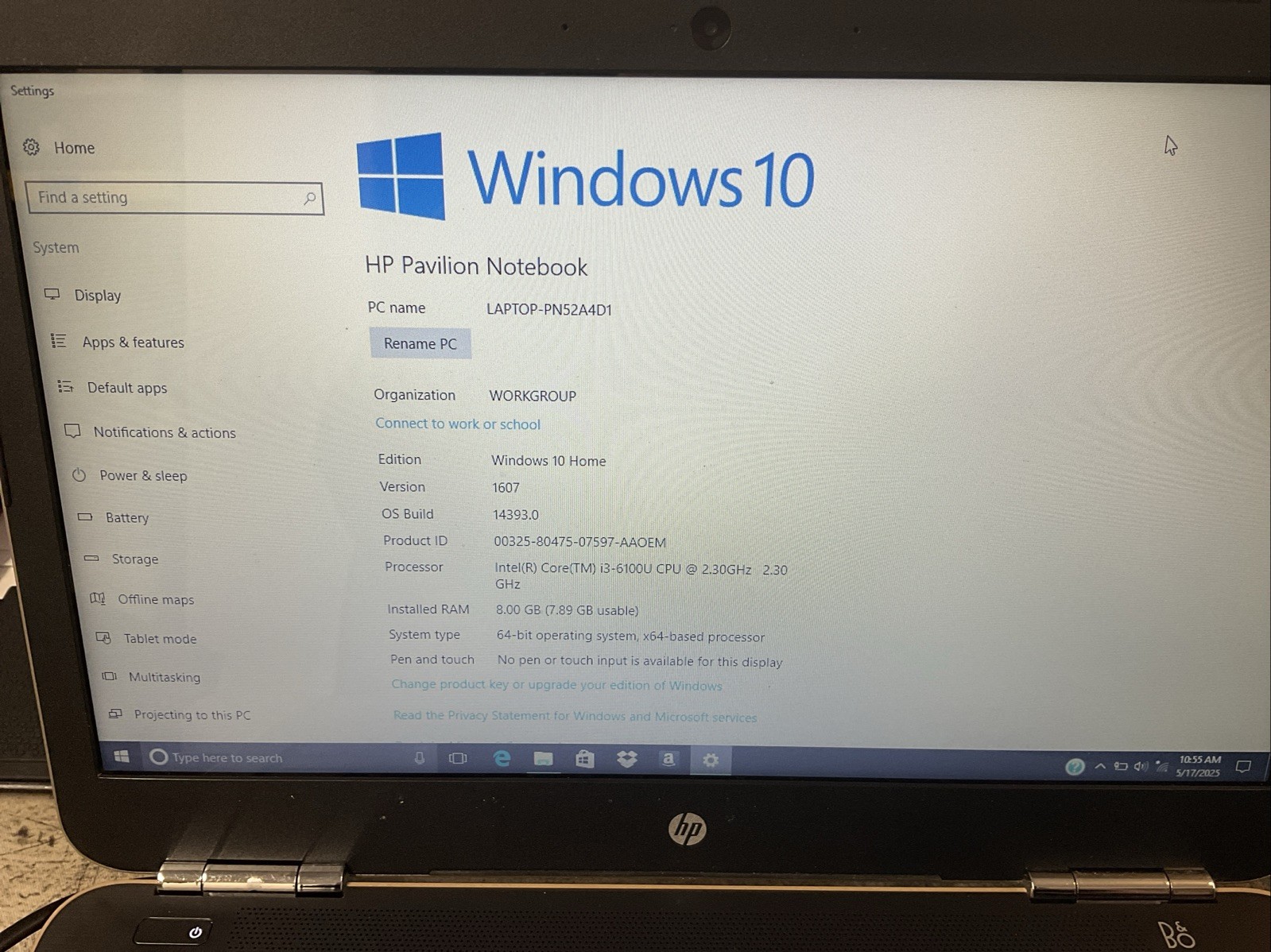 HP Pavilion 14-al061nr 14″ Laptop/Intel i3-6100U/8GB RAM/1TB HDD/Win10