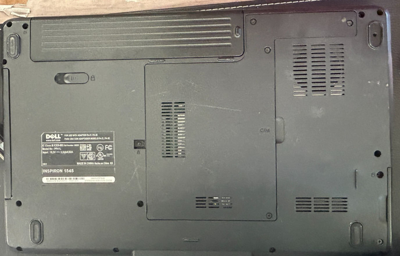 AS IS – Dell Inspiron 1545 Laptop NO DRIVE, NO OS. w/power adapter
