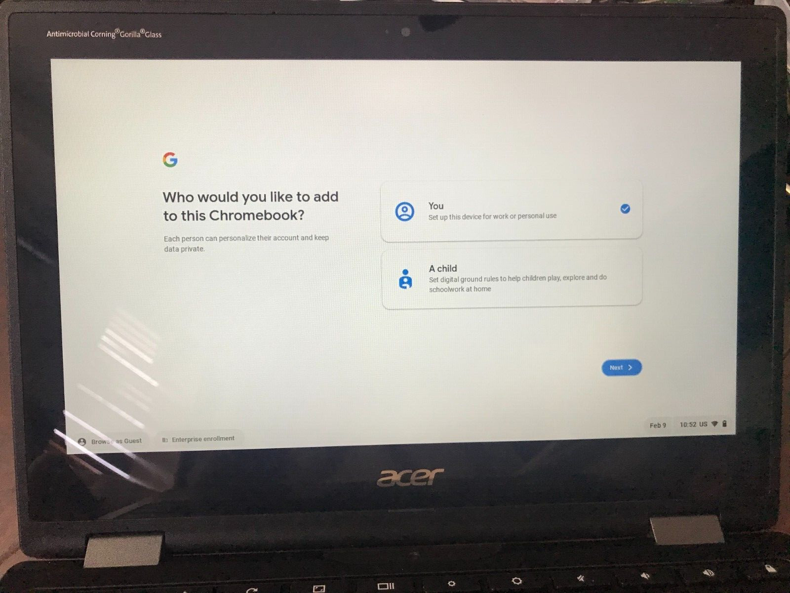 Acer Chromebook Model N18Q6 R752TN C2J5 Celeron N4000 4GB mem 32GB touch