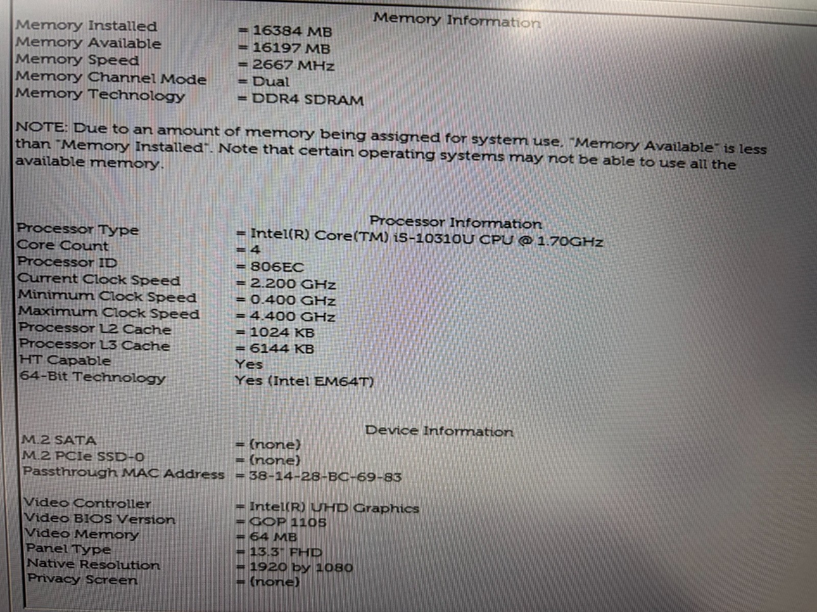 Dell Latitude 7310 i5 10310U 1.7GHz 16GB NO SSD FAIR BATTERY HARD KEYS PARTS