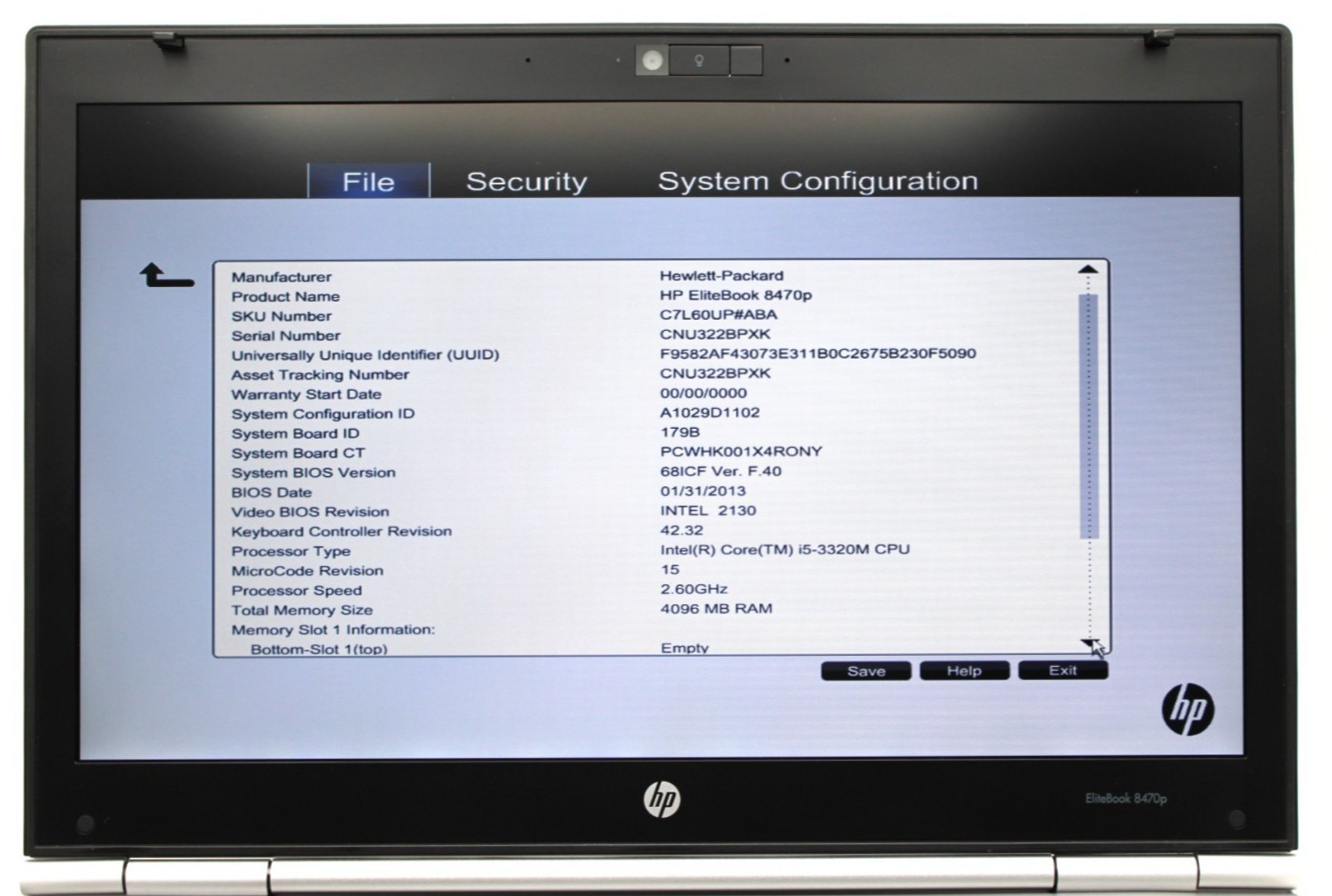 HP Elitebook 8470p i5-3320M@2.6GHz 4GB DDR3 NO STORAGE OR OS *USED/TESTED*