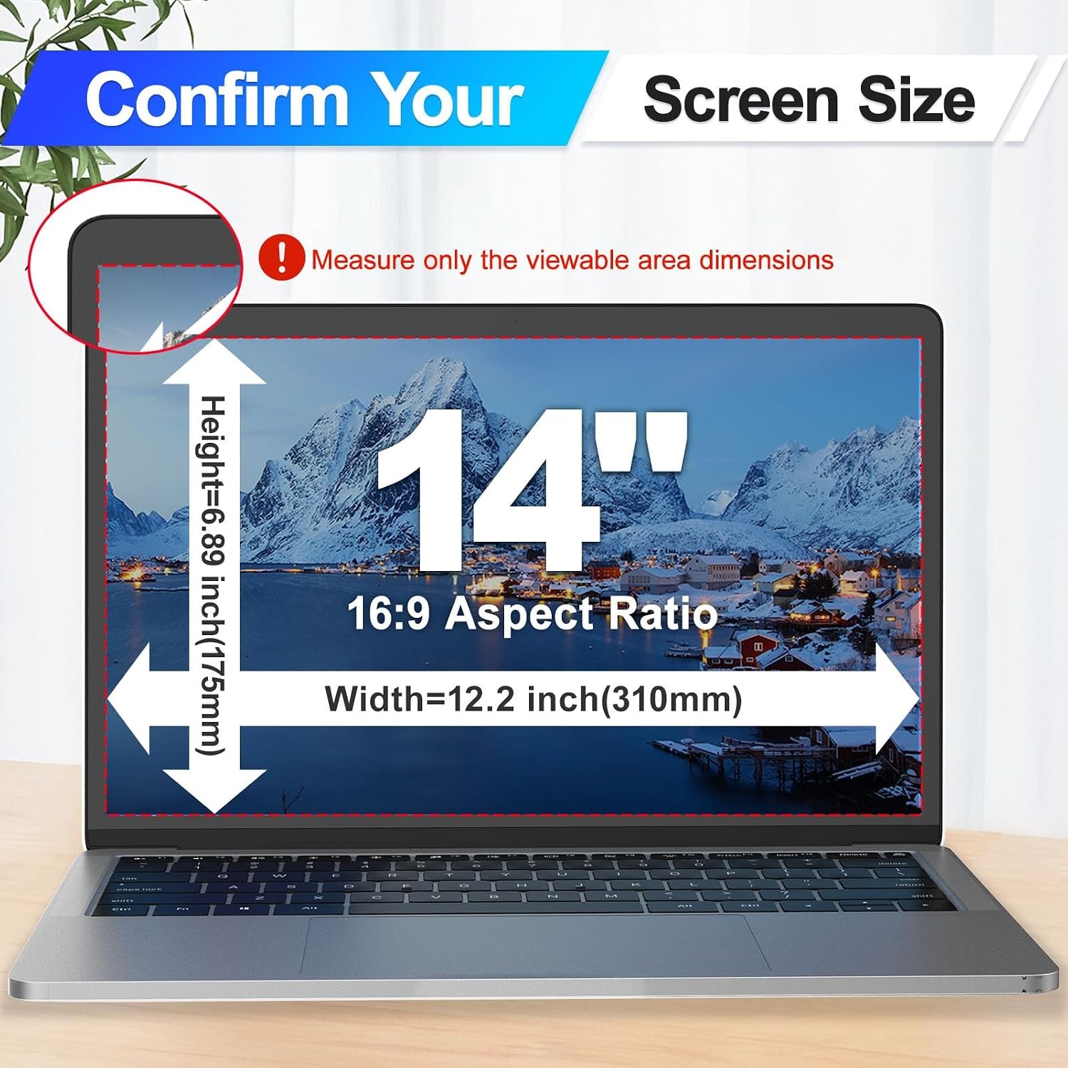 Magnetic Laptop Privacy Screen 14 Inch 16:9 Display, Removable Computer Shield
