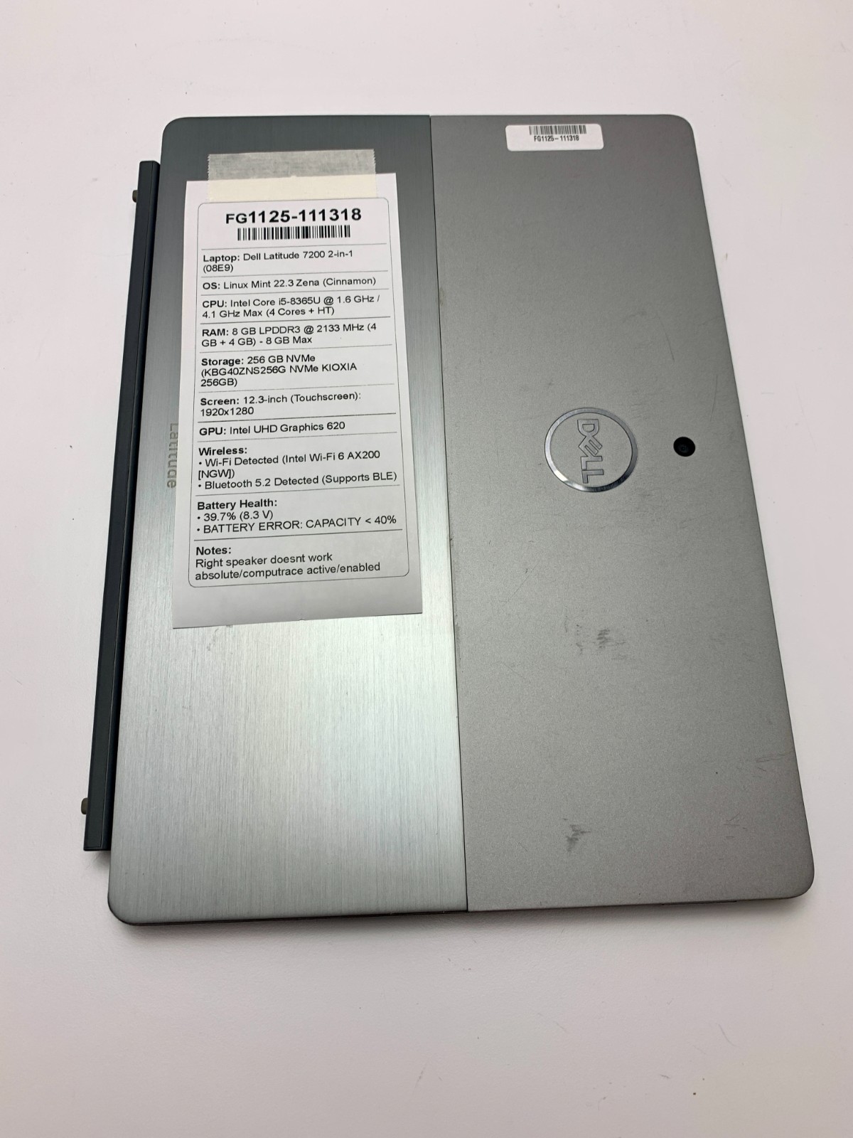 Dell Latitude 7200 2-in-1 | i5-8365U | 8GB RAM | 256GB NVMe | LINUX | READ