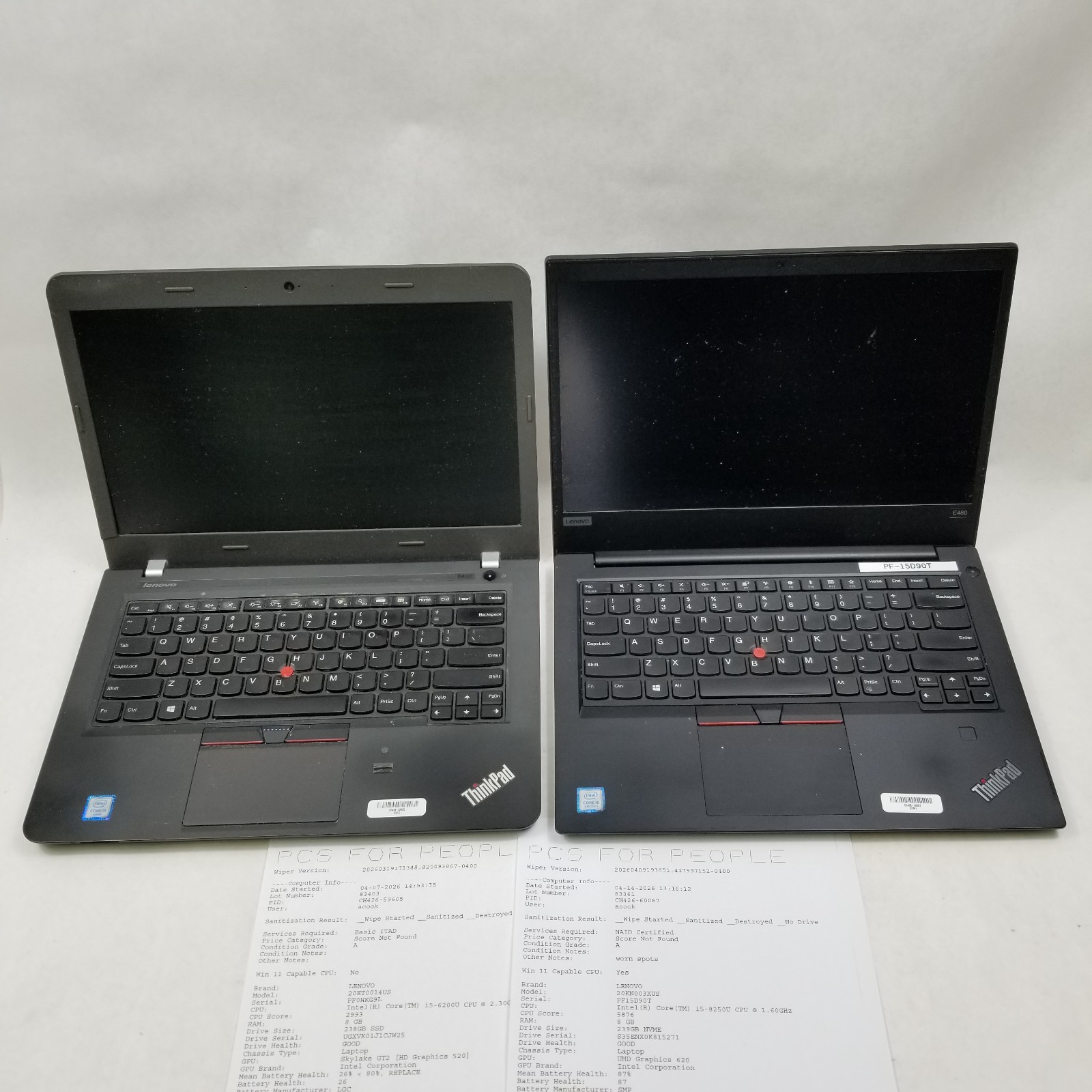 Lot of 4 Lenovo ThinkPad E480 / E460 14″ Core i5-8250U 1.60GHz 8GB RAM *READ*