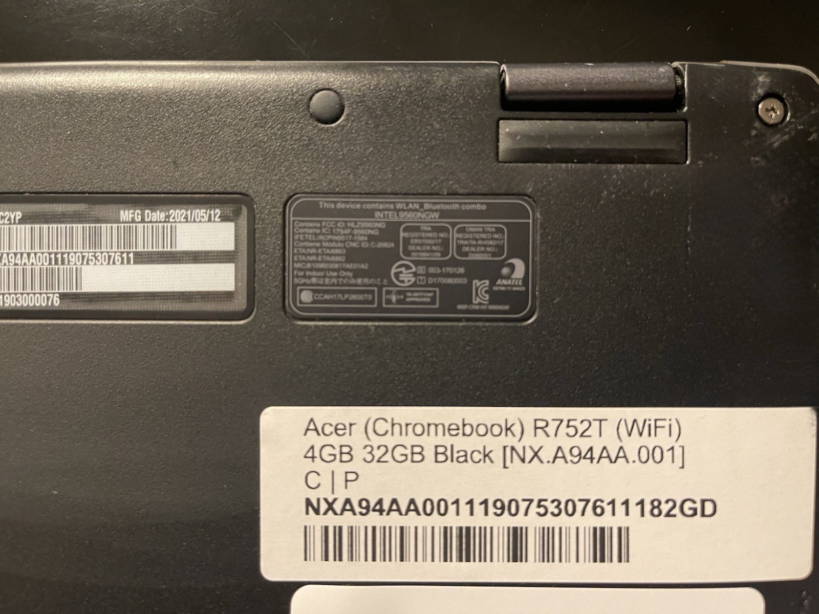 Acer Chromebook/Tablet R752T 4GB 32GB Model N18Q6 Laptop Black No Charger