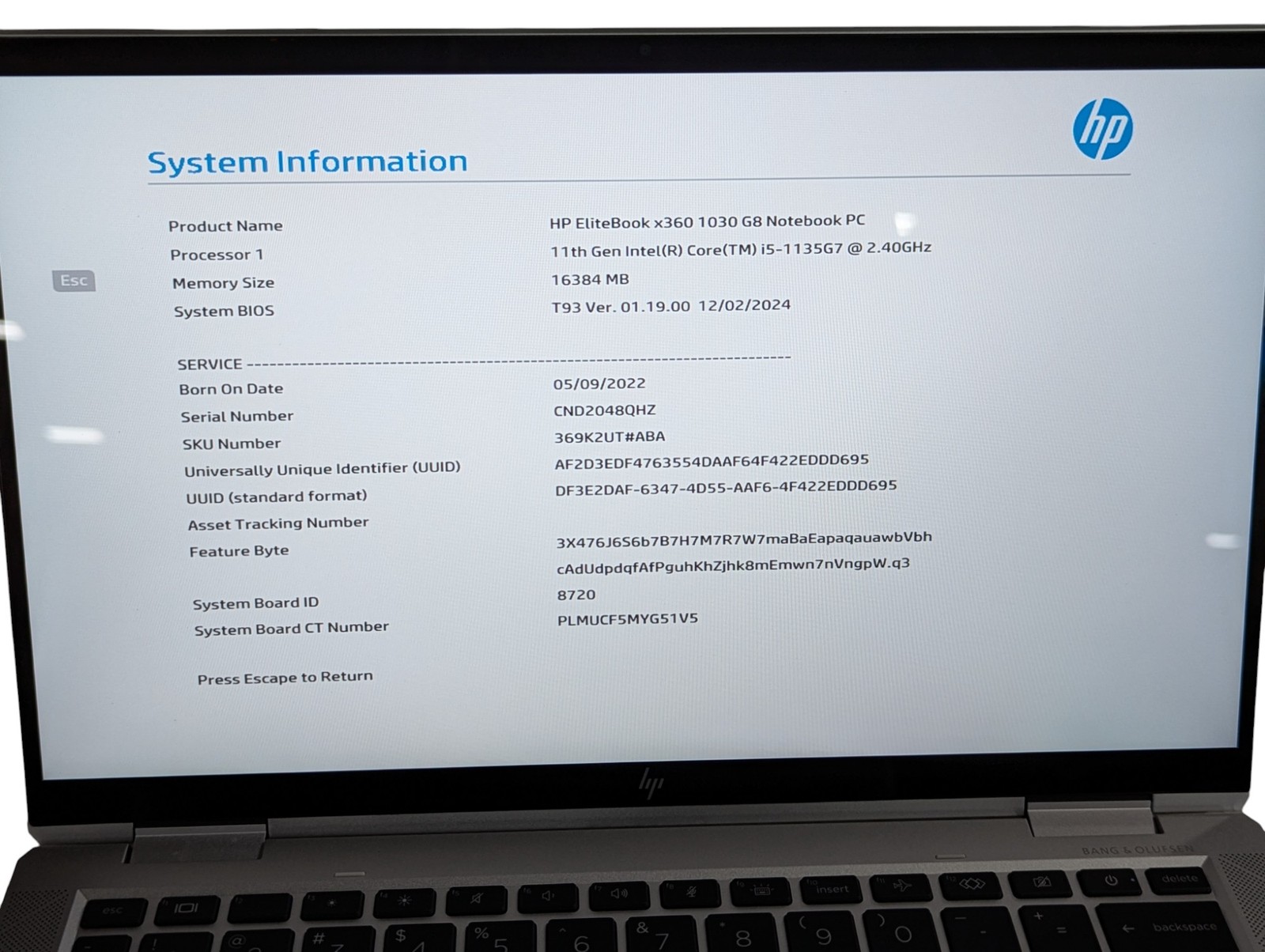 HP EliteBook X360 1030 G8 i5 2.40GHz 16GB RAM 256GB SSD Grade D