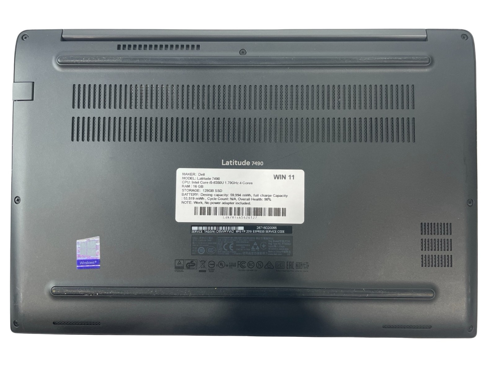 Dell Latitude 7490 Intel Core i5-8350U@1.7Ghz 4-Cores 16GB RAM 128GB SSD W 11Pro