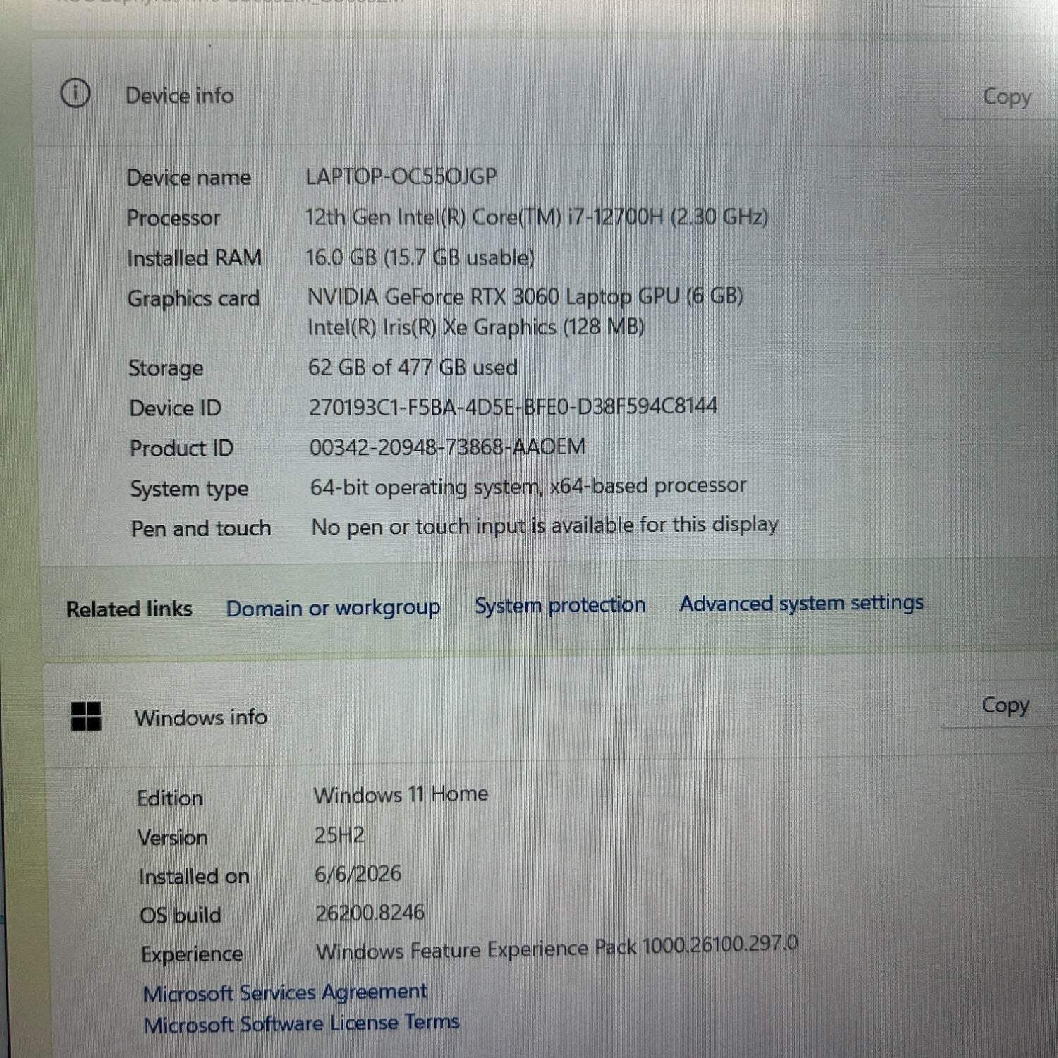Asus Zephyrus GU603Z 16″ i7-12700H 2.3GHz 16GB RAM 500GB SSD GeForce RTX 3060