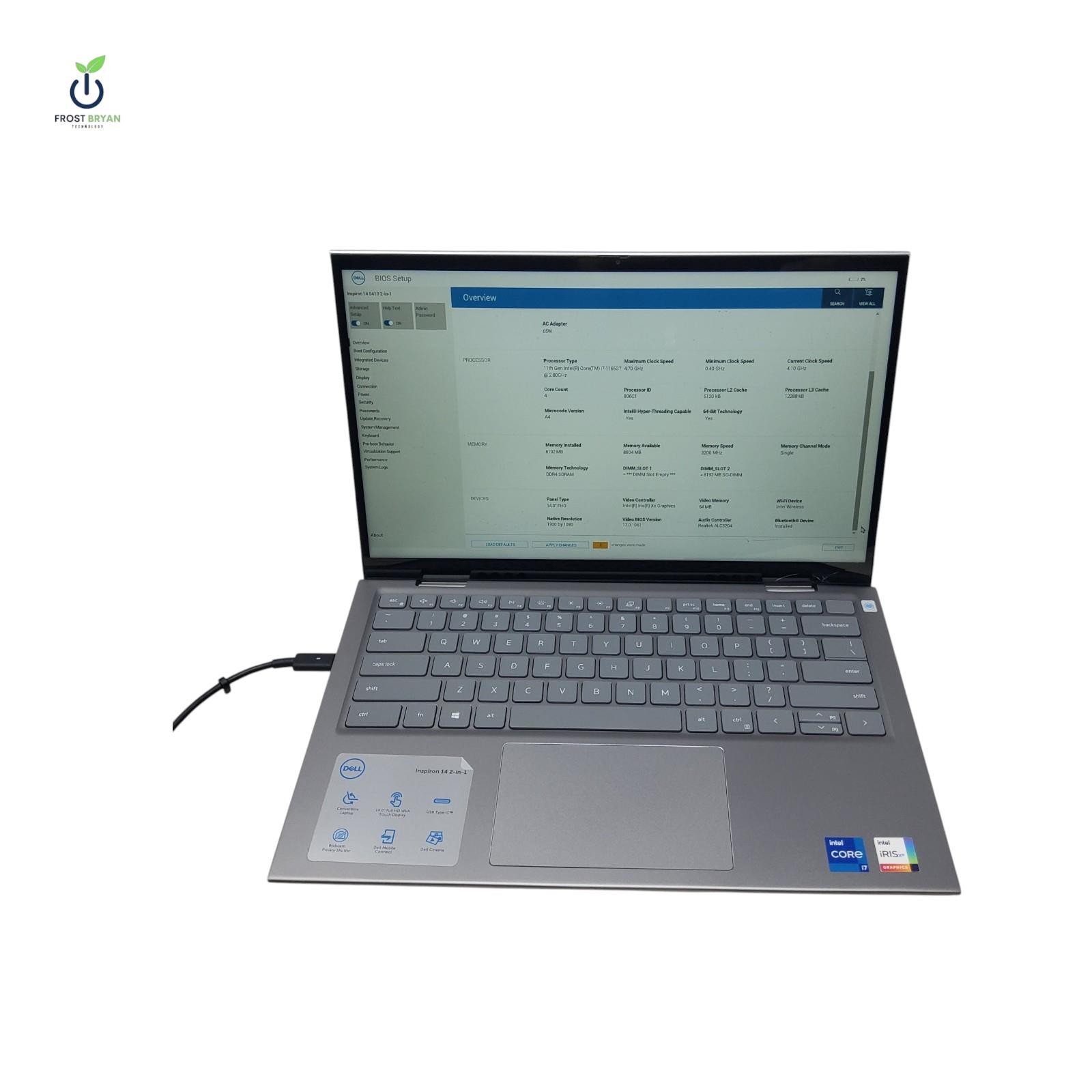DELL INSPIRON 14 5410 2N1 i7-1165G7@2.80GHz 8GB No SSD/OS Grade D [DEFECTIVE]