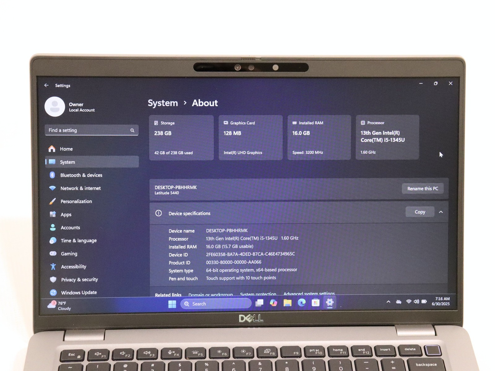 Dell Latitude 5440 14″ Touch i5-1345U 16GB 256GB NVMe Win 11 Pro – Warranty 2027
