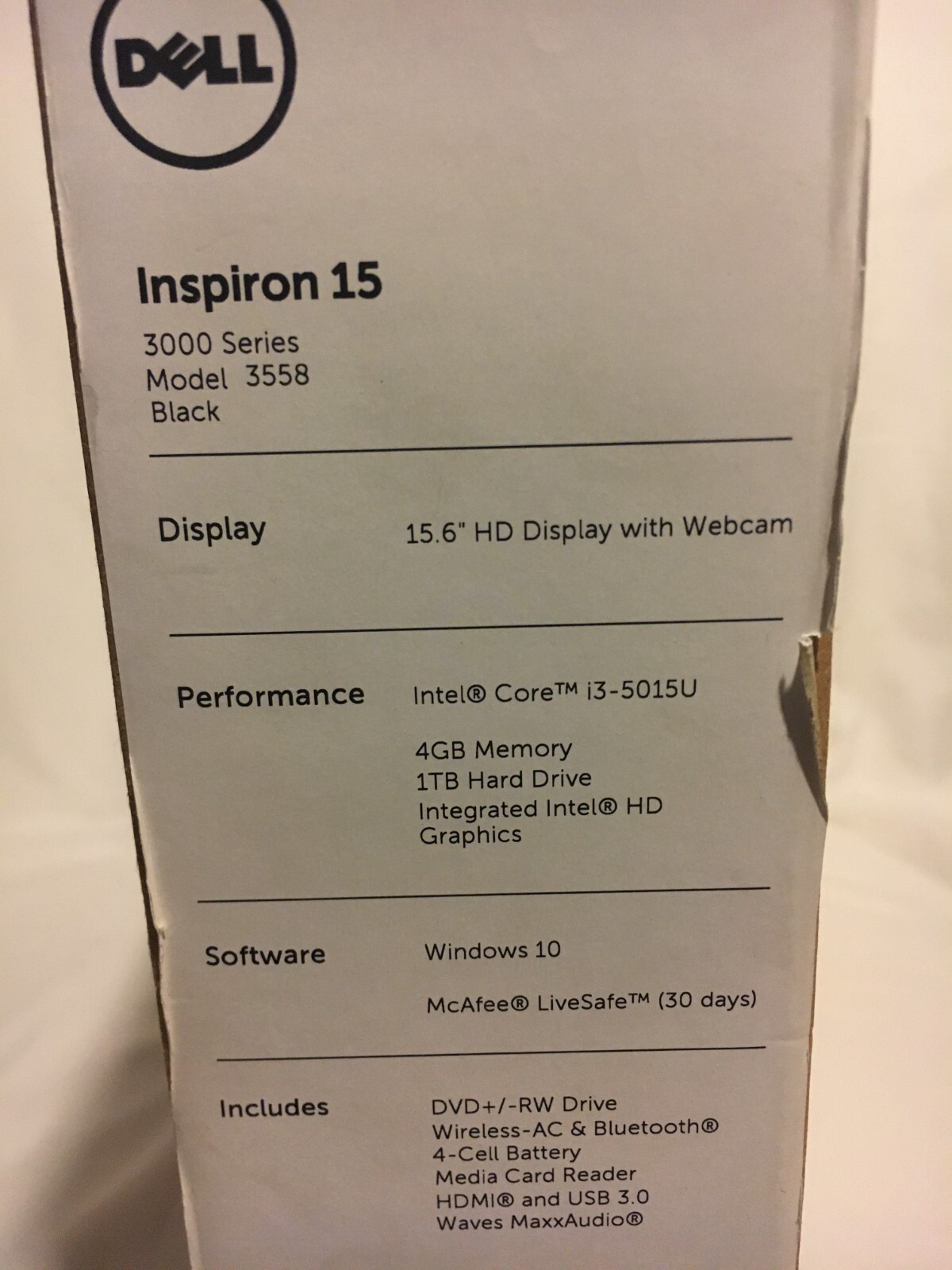 Dell inspron 15 3000 series laptop computer Core i3-5015U