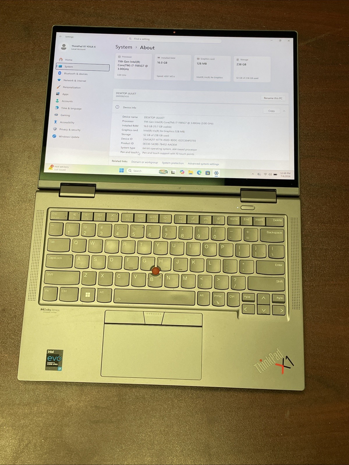 Lenovo ThinkPad X1 Yoga Gen 6 Evo i7-1185G7 16GB 256GB 4K Touch Pen Win11