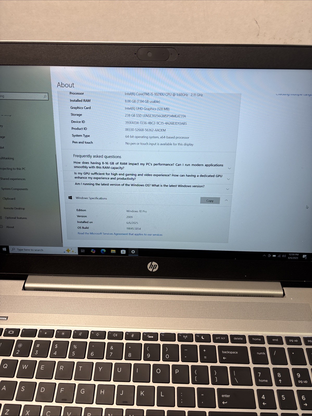 HP ProBook G7 450 15 2019 Silver 1.6 GHz i5-10210U 8GB RAM 256GB SSD – WIN 10 P