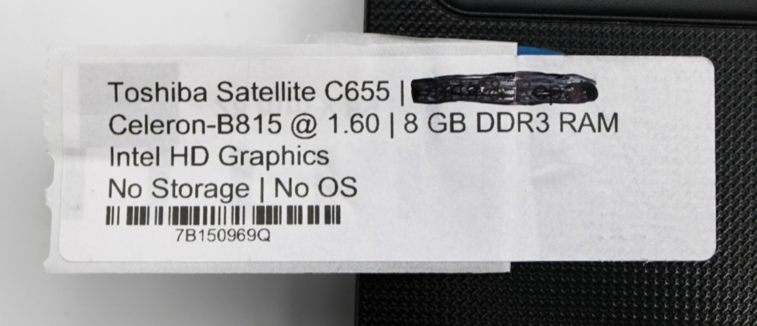 Toshiba Satellite C655 Celeron-B815@1.6GHz 8GB DDR3 NO STORAGE/OS *USED/TESTED*